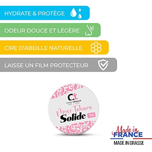 Crème solide hydratante et protectrice, made in France.