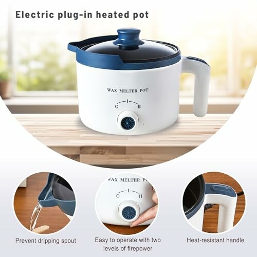 Pot électrique pour faire fondre la cire avec poignée résistante à la chaleur.
