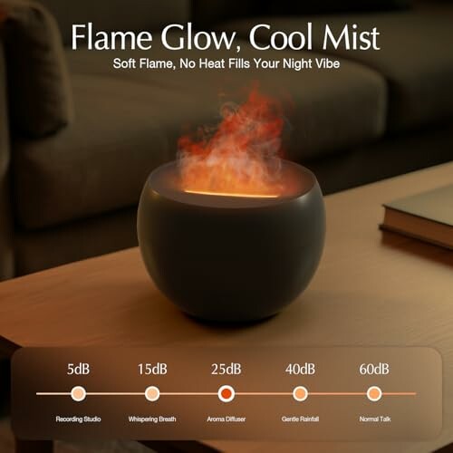 Diffuseur d'arômes avec effet de flamme et niveaux de bruit affichés