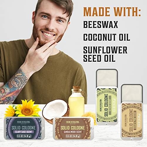Produits de cologne solide avec ingrédients naturels.