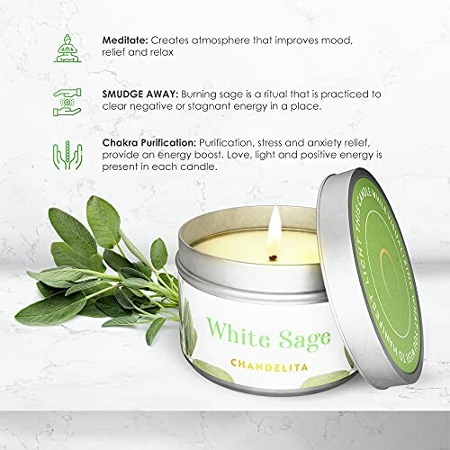 Bougie de sauge blanche avec des bienfaits méditatifs et purificateurs
